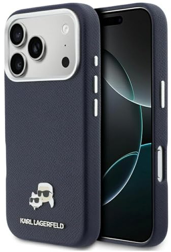 CG MOBILE Karl Lagerfeld Karl & Choupette Kopfstifte Saffiano kompatibel mit MagSafe Hülle für iPhone 17 Pro Max (Blau)