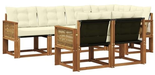 vidaXL Outdoor-Sofagarnitur mit Kissen 7 pcs Natur und Creme, Moderner Outdoor-Sofa, strapazierfähige Gartenmöbel, Lounge für Terrasse, Komfortables Sitz-Set