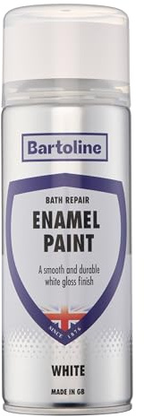 Bartoline Enamel Bath Repair Spray 400ml – White High Gloss Finish, Chip & Crack Repair for Baths, Sinks & Shower Trays, Water & Heat Resistant Enamel Restoration Aerosol