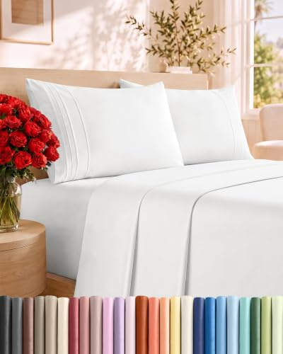 Queen Size 4 Piece Sheet Set - Comfy Breathable & Cooling Sheets - Hotel Luxury Bed Sheets for Women & Men - Deep Pockets, Easy-Fit, Extra Soft and Wrinkle Free Sheets - White Oeko-Tex Bed Sheet Set
