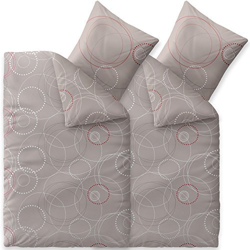 aqua-textil Trend Bettwäsche 155x220 cm 4tlg. Baumwolle Bettbezug Cora Punkte Kreise Grau Weiß Rot