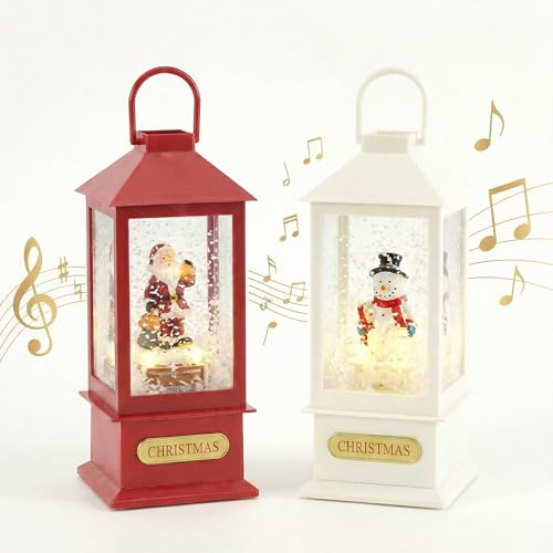 The Magic Toy Shop LED Christmas Decoration Musical Lantern, Santa or Snowman and Falling Snow - Light Up Christmas Decorations Indoor, Xmas Decorations for Indoors, Christmas Ornaments for the Home