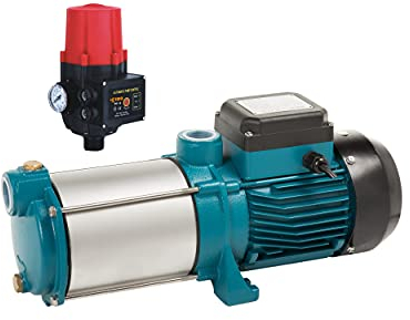 DAMBAT Wasserpumpe Hauswasserwerk Gartenpumpe MH 1300 Watt 6000 L/h 5,5 bar + Steuerung in Modern Residential Stil aus Edelstahl in Türkis