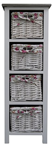elbmöbel Regal 89x31x31cm Kommode Schrank mit Körben weiß Holz Landhaus Strandhaus Korbregal Bad, Größe:Groß
