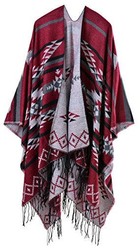 Bestja Damen Herbst/Winter Poncho mit Quaste, 130 * 150CM Poncho-Schal Überwurf Cape Umhang Wendeponcho für Frau, 50-2,