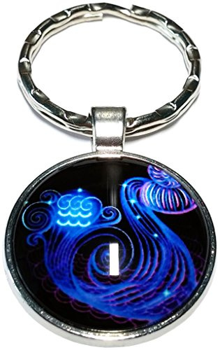 Porte-Clé Verseau Bleu Métal Signe Astrologique Zodiaque | Symbole Astrologie, Cadeau Anniversaire, Pour Homme Femme Garçon Fille, Fête Mères Pères