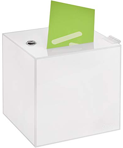Losbox in 200x200x200mm, aus opalem Acrylglas - Zeigis® / Spendenbox/Aktionsbox/Gewinnspielbox/undurchsichtig/blickdicht/Milchglas/Acryl/abschließbar/versperrbar