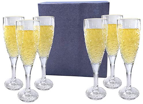 Amlong Crystal Bleifreie Champagnergläser im russischen Schliff, 6 Stück