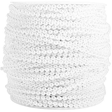 Haofy 3mm 50m Weiß/Beige Faux Kristall Perle Perlen Kette Handwerk von Roll Pearl String für Blumen Girlande Hochzeitsfeier Dekoration Brautstrauß und Kronleuchter DIY[Weiß]