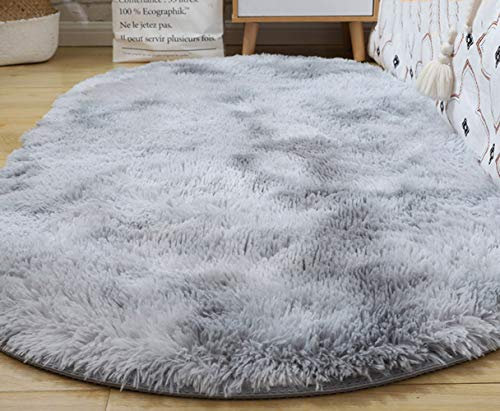 WCPQT Flauschige Plüsch Hochflor Sanft Teppich,rutschfest Non Shedding Dick Matte,Oval Modern Teppiche,Für Wohnzimmer Schlafzimmer Yoga Grau 80x160cm(31x63inch)