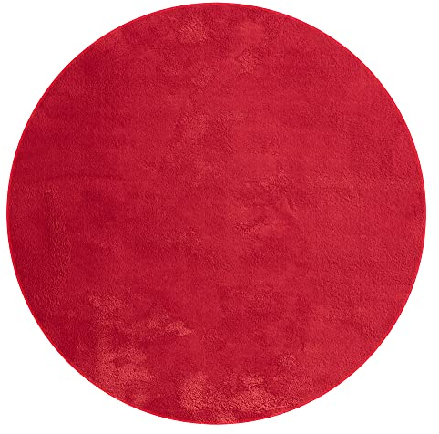Mia's Teppiche Olivia Wohnzimmer/Schlafzimmer Teppich - waschbar - 120 cm Rund, Rot