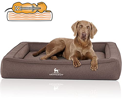 Knuffelwuff Orthopädisches Hundebett aus Velours mit Handwebcharakter Yukon XL 105 x 80cm Graubraun