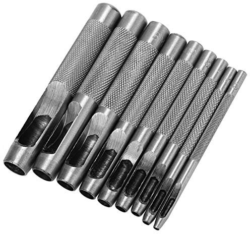9er Locheisen, Locheisensatz, Hohl Punch Set, Runde Locher Cutter Leder Punch Werkzeug Für Uhrengewebe-Gürteldichtungen Leder Uhrenarmbänder Gürtel Leinwand Öse Papier Kunststoff 2,5-10mm