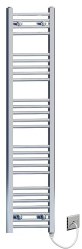 300mm Wide Flat Chrome Electric Pre-Filled Heated Towel Rail Radiator For Bathroom Designer UK (300 x 1400mm Chrome)