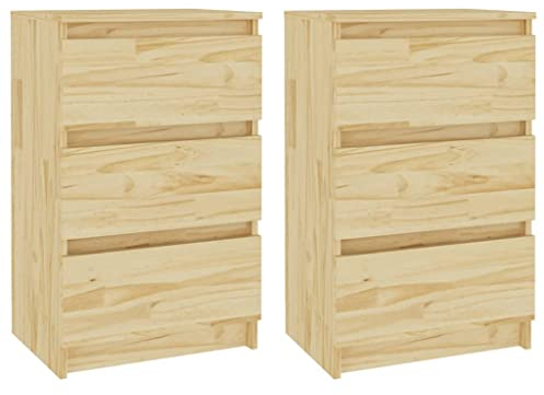 vidaXL 2X Massivholz Kiefer Nachttisch 3 Schubladen Nachtschrank Nachtkonsole Nachtkommode Schlafzimmer Schrank Kommode 40x29,5x64cm