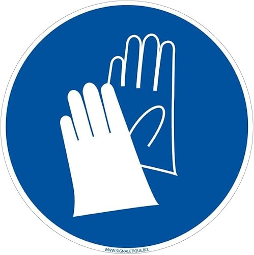 Signalétique.biz France – Sicherheitsschild „Schutzhandschuhe tragen“ – PVC 1,5 mm – Ø 125 mm – Pflichtsymbol PSA für Industrie und Werkstätten