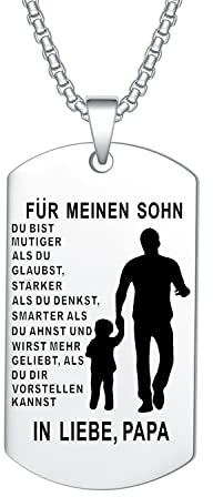 YOTHIWAD Halskette für Meinen Sohn Dog Tag Kette An Meinen Sohn Halskette mit Gravur Inspirierend Text Geschenk für Sohn von Mama Papa(Silber)