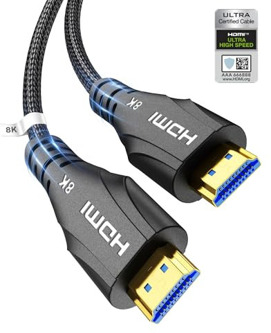 Cratree 8K HDMI Cable 6.6FT - Ultra High Speed HDMI Cable/Certified/4K 120hz/8K 60hz/48Gbps/Braided/eARC/HDCP 2.2&2.3 - Compatible for Blu-ray/HDTV/PS5/Monitor