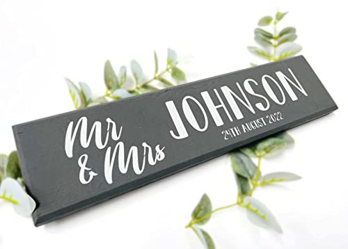 Colourbat Handmade Personalised Wooden Plaque Mr & Mrs Family New Home Wedding Gift Display Large (Grey)
