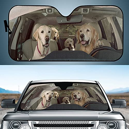 Hixingo Auto Frontscheibe, Sonnenschutz für Windschutzscheibe, Frontscheibenabdeckung mit Tier Motiv, Faltbares Design Auto Sonnenschutz, UV-Schutz, für meisten Autos (Golden Retriever)