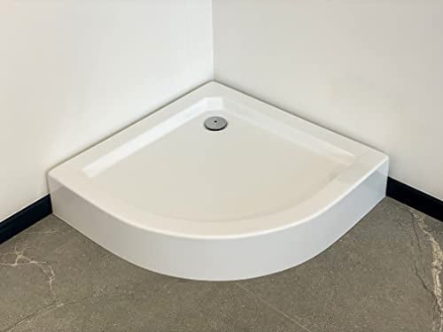 ECOLAM® Duschwanne Duschtasse flach Alex Viertelkreis R 55 cm 80x80 x 4 x 16 cm Acryl weiß integrierte Schürze + Siphon, Silikon