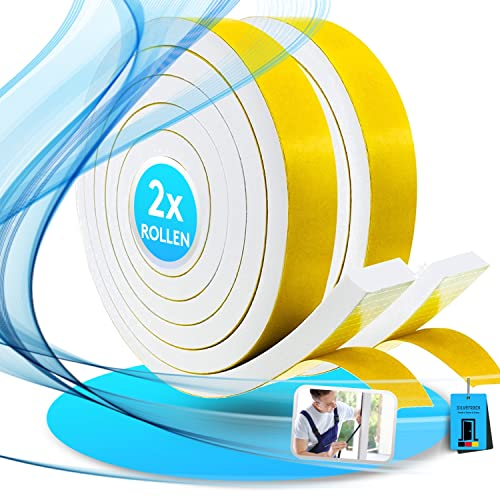 SilverRack 4m Dichtungsband selbstklebend Weiß [20 mm x 10 mm] - Schaumstoff Klebeband für Tür Dichtung, Fensterdichtung - Türdichtung Abdichtungsband - Fenster abdichten - Dichtband Isolierung