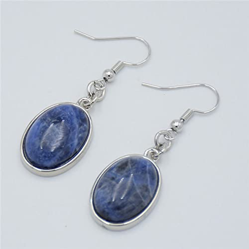 Frauen Ohrringe, Boho Ohrringe Mit Sodalith Anhänger Ohrring Mode Chakra Reiki Energie Oval Perlen Tropfen Ohrringe Für Damen Mädchen Edelstein Schmuck
