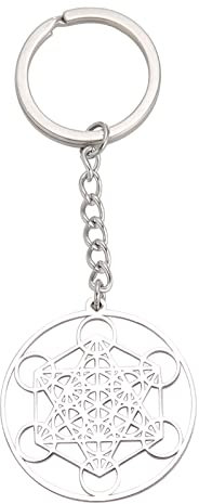 UNIFT Metatrons Porte-clés cube pour femmes hommes acier inoxydable géométrie sacrée hexagramme rond spirituel porte-clés amulette bijoux, argenté, taille unique