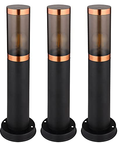 Stehlampe Standleuchte Außenbeleuchtung Sockelleuchte rauch Kupfer Außen Garten Stehlampe, Edelstahl Kunststoff, 1x E27, DxH 7,6x45 cm, 3er Set