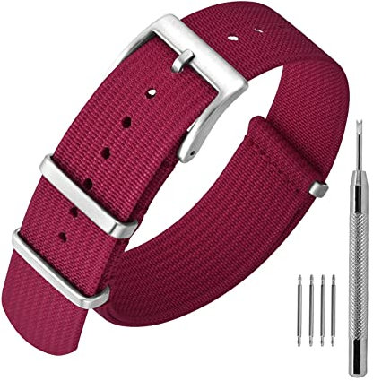 ANNEFIT Nylon Uhrenarmbänder 18mm mit Edelstahl Metall Schließe, Sport Atmungsaktive Ersatzarmband (Rot)