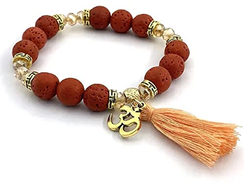 AB Viking Crafts Handgefertigtes Lava Stein rot Duft-Armband mit Mantra Om Aum Symbol in Geschenkbox | Glück Kraft Harmonie