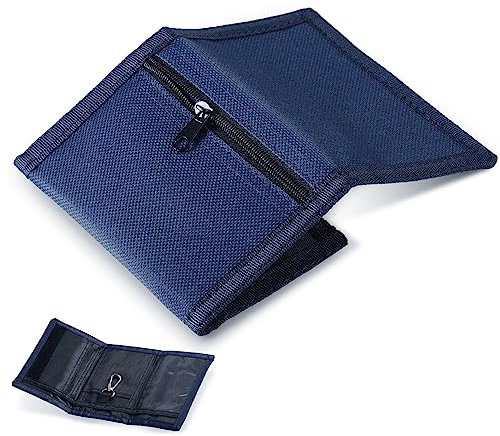 Xuniea Portefeuille Fin RFID Portefeuille à Trois Volets Portefeuille Mince en Toile Porte-Monnaie RFID Portefeuille de Sport Zippé pour Ado Garçons Homme Voyage Extérieur (Bleu Foncé, Style Uni)