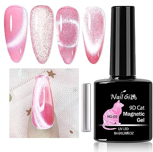 NAILGIL Cat Eye Gel Nagellack mit Magnet, Cat Eye Magnetic Gel Polish Soak Off UV LED Professionelle Anwendung für Nail Art Maniküre Salon DIY- Baby Pink