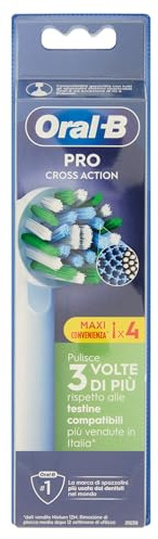 Oral-B Cross Action elektrische Zahnbürstenköpfe, Packung mit 4 weißen Ersatzbürsten, abgewinkelte Borsten, die sich an jeden Zahn anpassen für eine gründliche Reinigung
