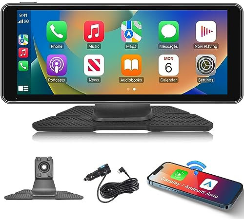 Portable Car Radio Wireless CarPlay Android Auto Screen, Rimoody 6.86 inch Touchscreen Carplay Screen Bluetooth FM Transmitter Airplay Mirror Link Voice Control Mic/AUX for All Vehicles
