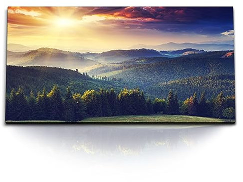 Paul Sinus Kunstdruck Bilder 120x60cm Alpen Alpenlandschaft Wiese Berge Sonnenuntergang