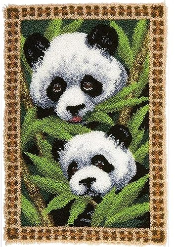 EMISTEM Latch Hook Kits for Adults - DIY Latch Hook Rug Kits for Kids, Crochet Kit for Beginners, Rug Making Kits with Printed Canvas, Gift Packaging. (Lovely Panda in Bamboo,15x21)