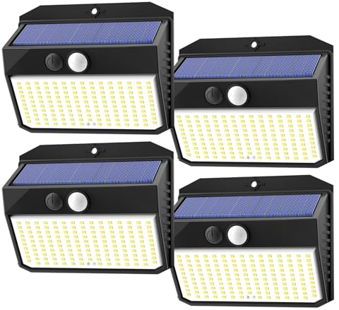 SIGRILL Solarlampen für Außen mit Bewegungsmelder 4 Stück Solarleuchten für Außen 150LED Solar Aussenleuchte 3 Modi Solar Wandleuchte Aussen IP65 Solarlicht Solarlampe für Garten, Stufen, Garage