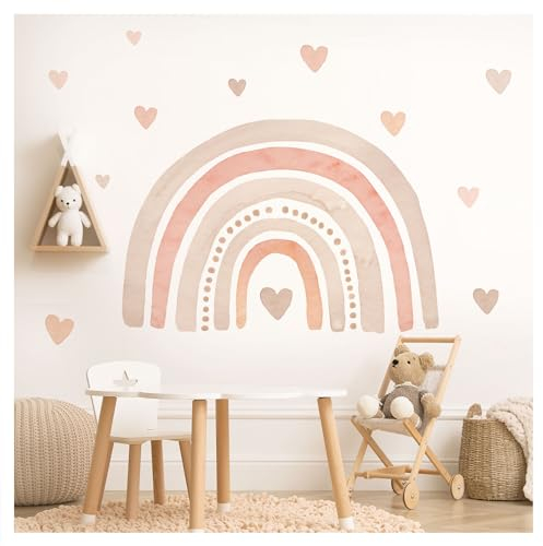 Little Deco Wandtattoo Regenbogen mit Herzen Wandsticker Groß Kinderzimmer Aquarell Wandaufkleber Babyzimmer Pastell Wanddeko DL5007-02