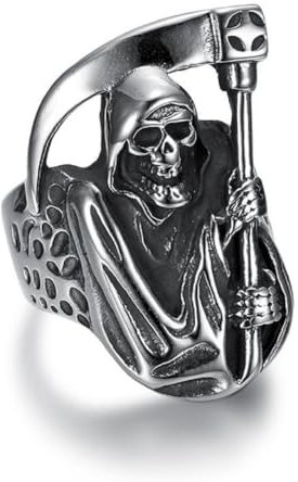 Anello Da Motociclista Con Teschio Della Morte, Anello Con Falce Con Teschio Gotico Per Uomo, Anello Con Teschio Del Triste Mietitore, Anello Con Scheletro Del Triste Mietitore (17)