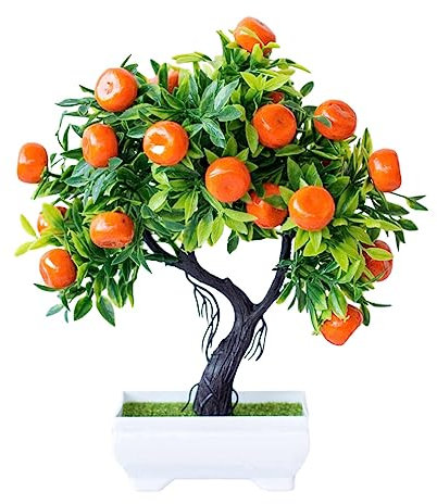 DEARMAMY Künstlicher Orangenbaum, Mini-Bonsai, künstlicher Orangenbaum, grüne Pflanze, realistische Mandarinen mit Vase für Küchentisch, Tafelaufsätze