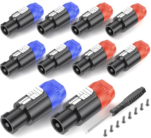 GCTBL 10Pack 4 Pole Speakon Cable Adapter Connector Twist Lock Speaker Plug Compatible With NL4FC, NL4FX, NL2FX