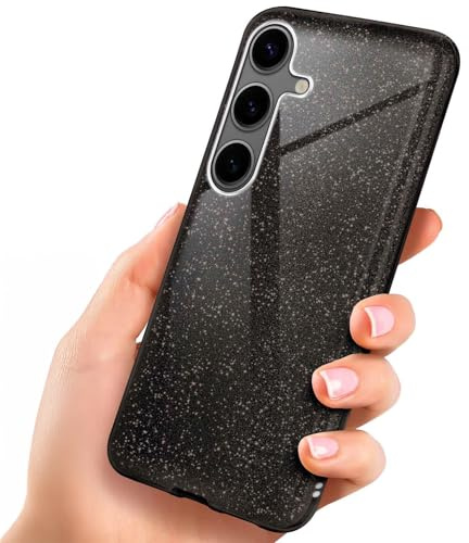 ONEFLOW Glitter Case für Samsung Galaxy S24 Glitzer Handyhülle mit Kameraschutz, Stylische Hülle Glitzernd, Dünne TPU Schutzhülle für Damen, Glitzerhülle Qi kompatibel, Schwarz