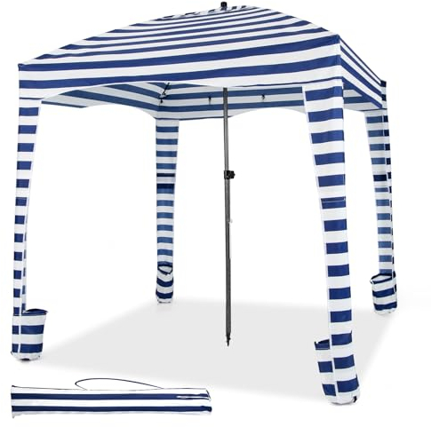 COSTWAY Sombrilla Playa Grande con Pared Lateral Desmontable, 183 X 183 CM, Altura Ajustable 3 Niveles, Parasol Jardin con Bolsa De Transporte, 8 Sacos De Arena, Protección Solar Exterior (Azul)
