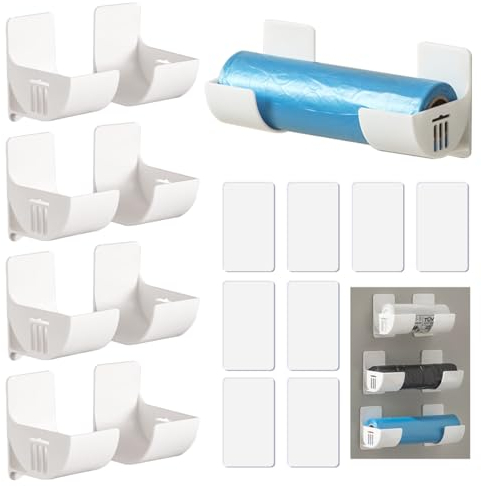 EXIN DEHCEN 4 Pares Soporte Papel Aluminio Estantería Colgante, Adhesivo Caja de Almacenamiento Montada en Pared, Organizador Papel Aluminio y Film, para Cocina, Armarios, Frigoríficos