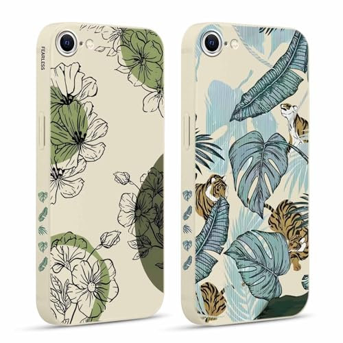 Pnakqil 2 Piezas Funda para Apple iPhone 8/7/SE 2020/SE 2022 4,7, Hojas de Flores Athestic Pattern Fundas Estética Caso Protección Covercon Cámara Suave Carcasa para, 12