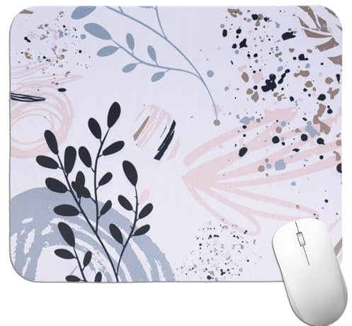 COMNICO Mouse Mat,1Pcs Square Mouse Pad Beautiful Flowers Plants Mouse Pad with Abstract Art Design Modern Boho Leaves Waterproof Mouse Pad Non-Slip Rubber Base Mouse Pads for Home Office Work Study