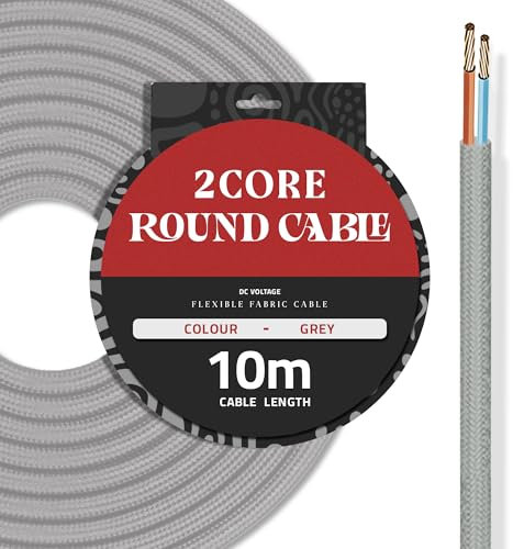 DC VOLTAGE 10M Grey Vintage 2 Core Round Cable Fabric Cloth Covered Electrical Wire, 32.8FT 2 Conductors 18 Gauge textile electric cable Wire coated colored vintage for Lighting DIY Project