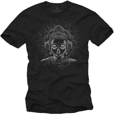 MAKAYA Herrren T-Shirt Buddha Kopfhörer Meditation Yoga Motiv