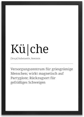 ARTFAVES® Poster Definition Küche | Worterklärung Duden Lexikon Wanddeko Wandbild Spruch als Geschenk | mit Rahmen Holz Schwarz | 30 x 40 cm